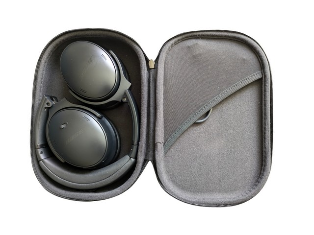 Bose Quiet Comfort noise-cancelling headphones folded up in case