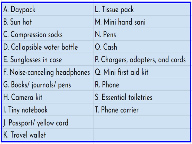 packing list for carry-on for long flight