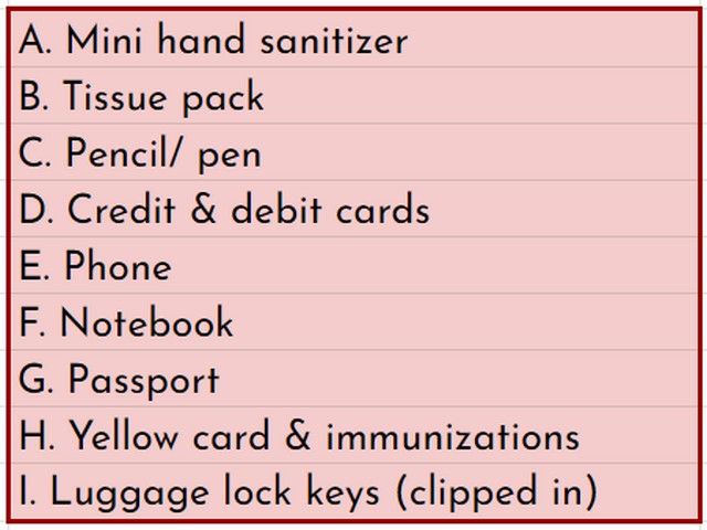 packing list of essential items to keep accessible in carry-on bag during long flight
