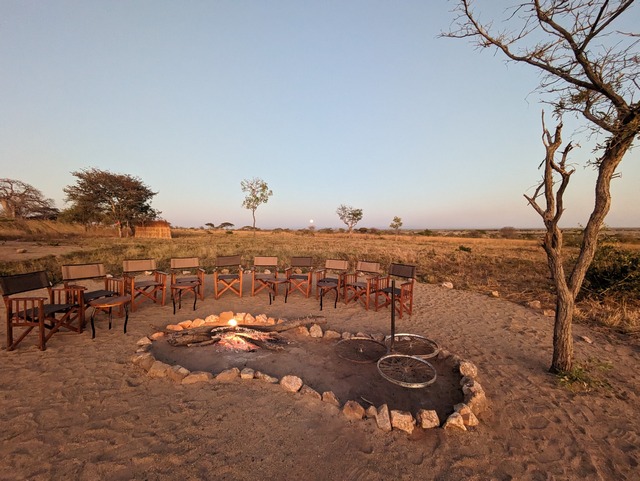 Fire pit area where meals are served at the ultra-exclusive Usangu Expedition Camp in Ruaha National Park Tanzania