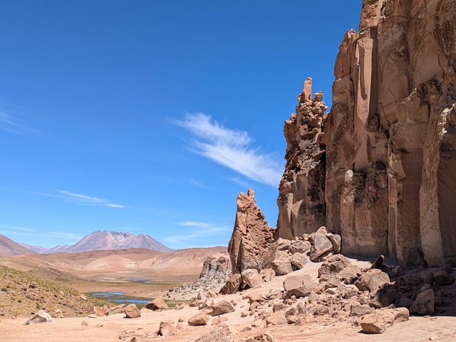 Dramatic, wind-eroded sandstone outcrops in the Yardangs Valley on the Explora Travesia