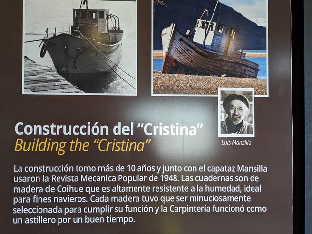an interpretive bulletin about the construction of the Cristina boat at Estancia Cristina