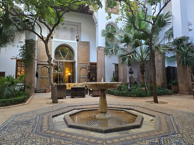 fountain inside the couryard in Riad Laaroussa in Fes Morocco